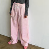 Bomve Casual Striped Drawstring Wide Leg Pants Chic Women Fashion Streetwear Vintage Sweatpants Lounge Outfits Female Trousers