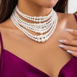 Creative Elegant Imitation Pearl Beads Chain Necklace for Women Collares Goth Round Circle Choker Y2K Jewelry Party Accessories