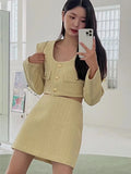 Bomve-Spring Autumn New Skirt Set 2 Piece Sets Women Outfit Long Sleeve Short Coat A-Line Mini Skirts Korean Chic Elegant Fashion Suit