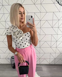 BOMVE Fashion Polka Dot Women Crop Top 2024 Summer Chic Tube Corset Top Female Casual with Flowers Backless Sexy Corset Top