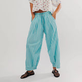 Bomve-Women Vintage Y2K Striped Loungewear Pants Aesthetic Wide Leg Loose High Waist Palazzo Pants Bottoms with Pockets Streetwear