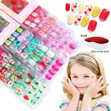 Bomve-Black Friday-5*24Pcs=120Pcs Christmas Children Cartoon Nail Tips Colorful Cute Girl Fake Nail Set With Jelly Glue Adhesive Children False Nai