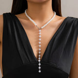 Elegant Goth Imitation Pearl Cross Chest Chain Necklace for Women Wedding Bridal Exquisite Long Pendant Choker Y2K Jewelry Gift