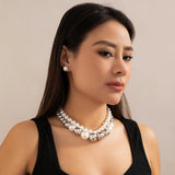 Bomve Punk Acrylic CCB Ball Bead Chain Necklace Stud Earrings for Women Bride Goth Imitation Pearl Clavicle Chain Jewelry Set