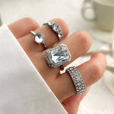 Bomve Luxury Retro Bling Rhinestone Square Ring for Women Pave Setting CZ Wedding Aesthetic Jewelry Engagement Accessories