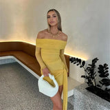 Bomve Strapless Backless Sexy Mini Dress For Women Fashion Off-shoulder Long Sleeve Bodycon Club Party Dress Elegant 2024 New