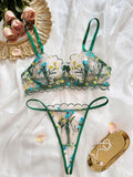 Bomve- 2-Piece Floral Lingerie Set Women Embroidery Boho Bra + Thong Underwear Set Intimates