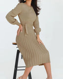 Bomve-Black Friday-Winter outfits Women's slim pleated mid-length bottoming sweater dress