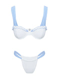 Bomve-Summer Season Ruched Side Bikini Bottoms Blue / White