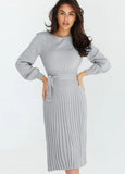 Bomve-Black Friday-Winter outfits Women's slim pleated mid-length bottoming sweater dress