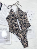 Bomve-Black Friday Christmas Thanksgiving Leopard Hollow One-Piece Swimsuit