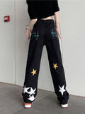 Bomve-Washed Star Patched Boyfriend Jeans