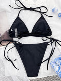 Bomve-Black Friday Christmas Thanksgiving Tie Side Solid Color Halter-Neck Bikini Swimsuit