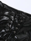 Bomve-Cut-out Lace Up Pu Leather Pants