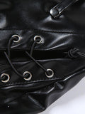 Bomve-Cut-out Lace Up Pu Leather Pants