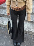 Bomve- Y2K Style Women's Street Style Leopard Splice Elastic Waist Flare Leg Pants