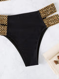 Bomve-Black Friday Christmas Thanksgiving Bandeau Ring Color-Block Sequined Hollow Bikini Swimsuit