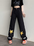 Bomve-Washed Star Patched Boyfriend Jeans