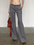 Bomve-Versatile Gray Low Rise Tailored Pants