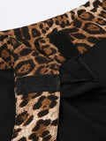 Bomve- Y2K Style Women's Street Style Leopard Splice Elastic Waist Flare Leg Pants