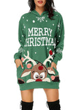 Bomve-Black Friday-Winter outfits Women's Christmas Print Mid Length Hooded Sweater Dress