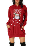 Bomve-Black Friday-Winter outfits Women's Christmas Print Mid Length Hooded Sweater Dress