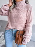 Bomve-Black Friday-Winter outfits Women's high collar long sleeve hollow out casual bottomed knitted sweater