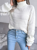 Bomve-Black Friday-Winter outfits Women's high collar long sleeve hollow out casual bottomed knitted sweater