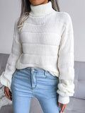 Bomve-Black Friday-Winter outfits Women's high collar long sleeve hollow out casual bottomed knitted sweater