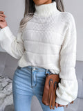 Bomve-Black Friday-Winter outfits Women's high collar long sleeve hollow out casual bottomed knitted sweater