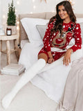 Bomve-Black Friday-Winter outfits Women's Christmas Elk Jacquard Sweater Long Sleeve Dress