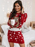 Bomve-Black Friday-Winter outfits Women's Christmas Elk Jacquard Sweater Long Sleeve Dress