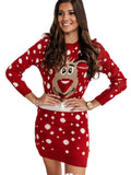 Bomve-Black Friday-Winter outfits Women's Christmas Elk Jacquard Sweater Long Sleeve Dress