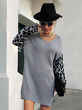 Bomve-Black Friday-Winter outfits Women's leopard print splicing casual loose sweater dress (without belt)