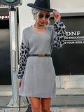 Bomve-Black Friday-Winter outfits Women's leopard print splicing casual loose sweater dress (without belt)