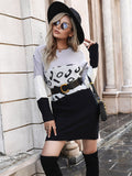 Bomve-Black Friday-Winter outfits Women's loose long-sleeved leopard print clashing sweater dress (without belt)