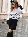 Bomve-Black Friday-Winter outfits Women's loose long-sleeved leopard print clashing sweater dress (without belt)