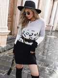 Bomve-Black Friday-Winter outfits Women's loose long-sleeved leopard print clashing sweater dress (without belt)