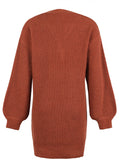 Bomve-Black Friday-Winter outfits Solid color V-neck button mid-length lantern sleeve knitted sweater dress