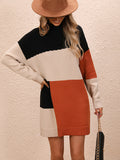 Bomve-Black Friday-Winter outfits Women's Casual Color Block Dress Crew Neck Knit Long Sweater