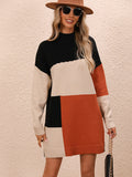 Bomve-Black Friday-Winter outfits Women's Casual Color Block Dress Crew Neck Knit Long Sweater