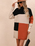 Bomve-Black Friday-Winter outfits Women's Casual Color Block Dress Crew Neck Knit Long Sweater