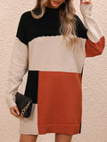 Bomve-Black Friday-Winter outfits Women's Casual Color Block Dress Crew Neck Knit Long Sweater