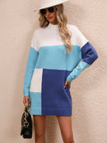 Bomve-Black Friday-Winter outfits Women's Casual Color Block Dress Crew Neck Knit Long Sweater