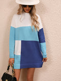 Bomve-Black Friday-Winter outfits Women's Casual Color Block Dress Crew Neck Knit Long Sweater