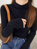 Bomve-Black Friday-Winter outfits Women's ribbed half turtleneck bottoming sweater