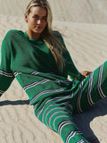 Bomve-Black Friday-Winter outfits New elegant round neck long sleeve striped sweater two-piece loose casual pants suit