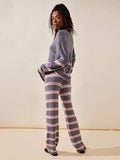 Bomve-Black Friday-Winter outfits New elegant round neck long sleeve striped sweater two-piece loose casual pants suit