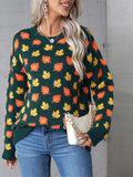 Bomve-Black Friday-Winter outfits Halloween Maple Leaf Christmas Crew Neck Sweater Knit Bottom Sweater