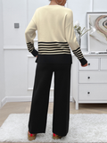 Bomve-Black Friday-Winter outfits Casual Loose Clashing Color Straight Pants Sweater Set